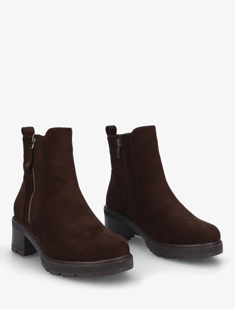 Bottines à talon en suédine - Chocolat