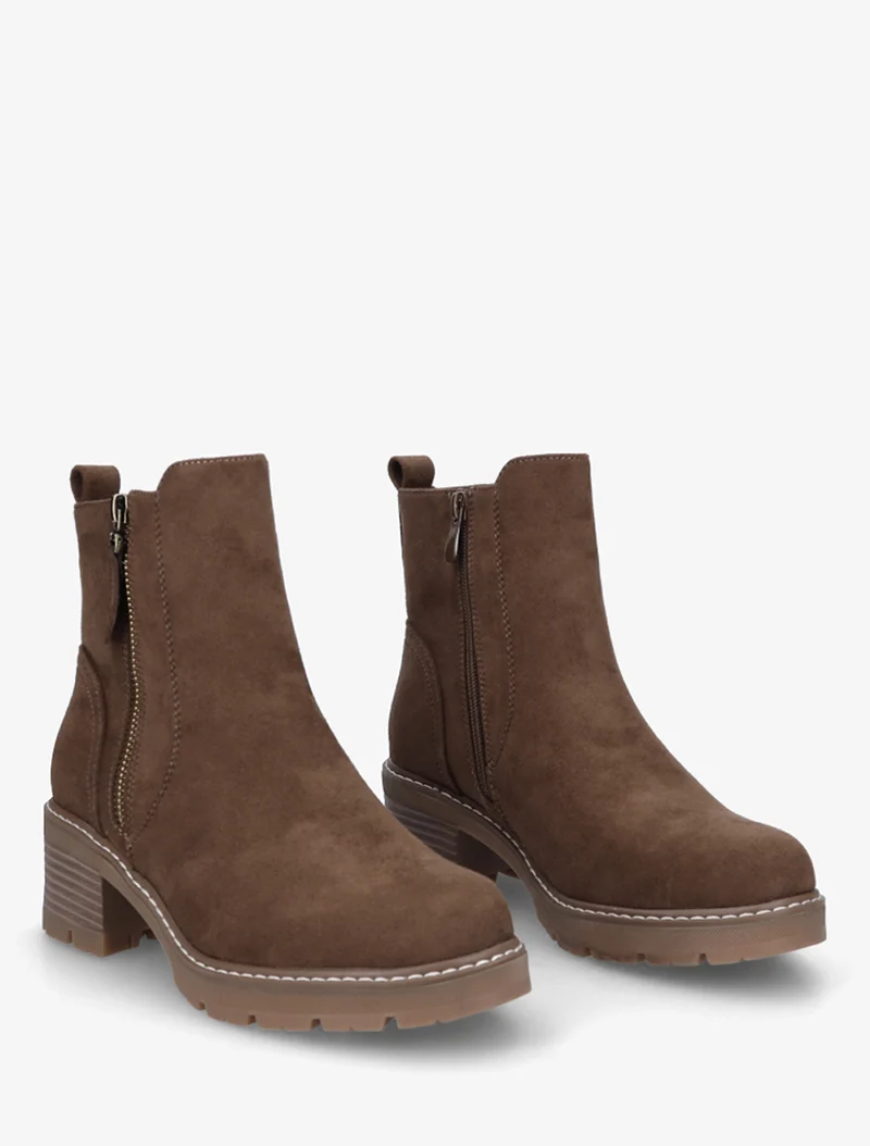 Bottines à talon en suédine - Marron