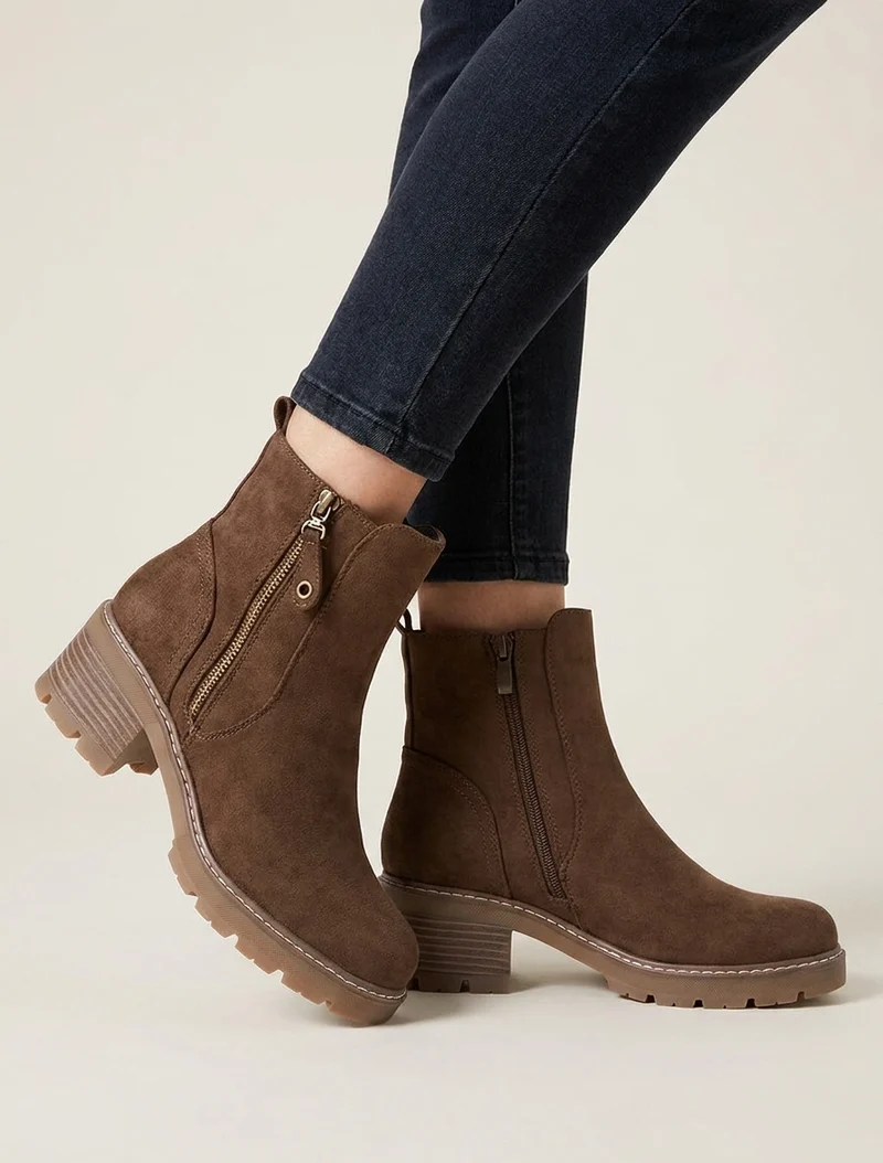 Bottines à talon en suédine - Marron