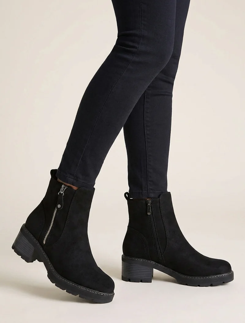 Bottines à talon en suédine - Noir