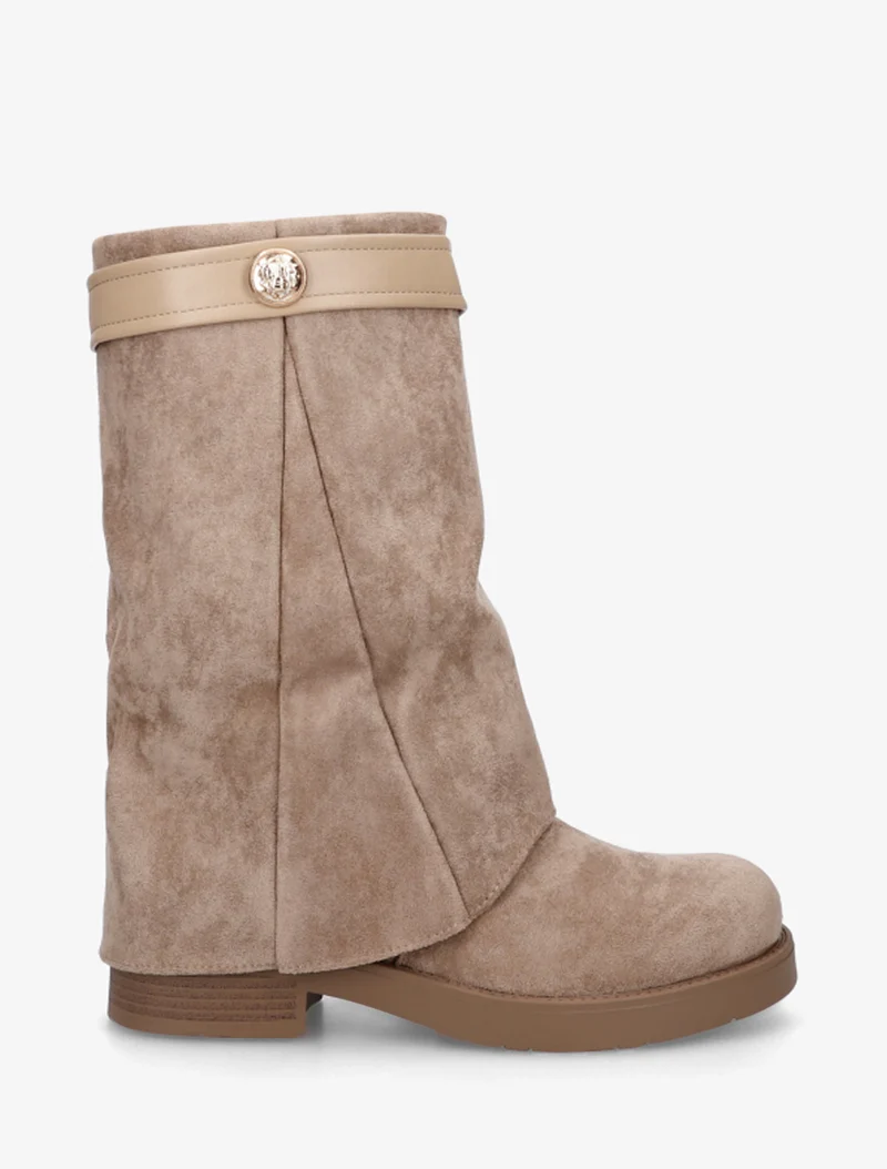 Bottines renversées en suédine à bijou décoratif - Taupe