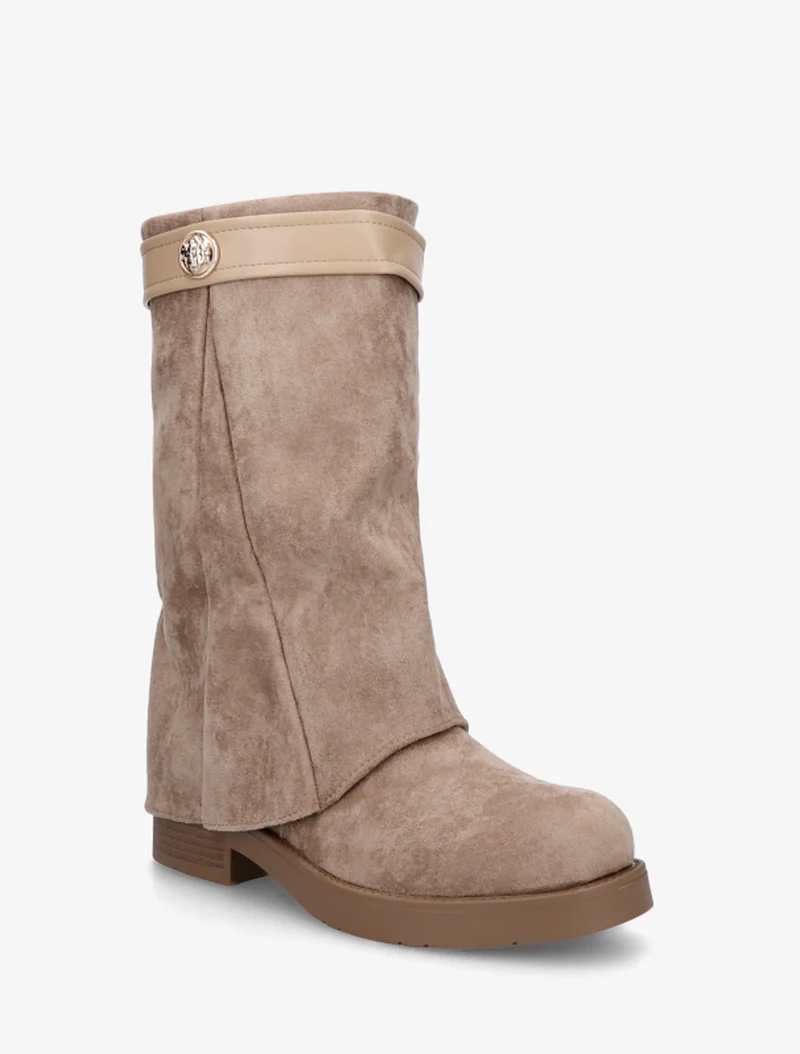 Bottines renversées en suédine à bijou décoratif - Taupe