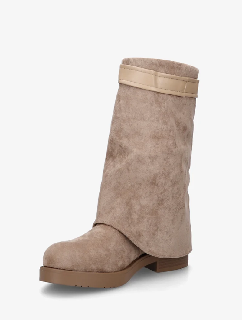 Bottines renversées en suédine à bijou décoratif - Taupe