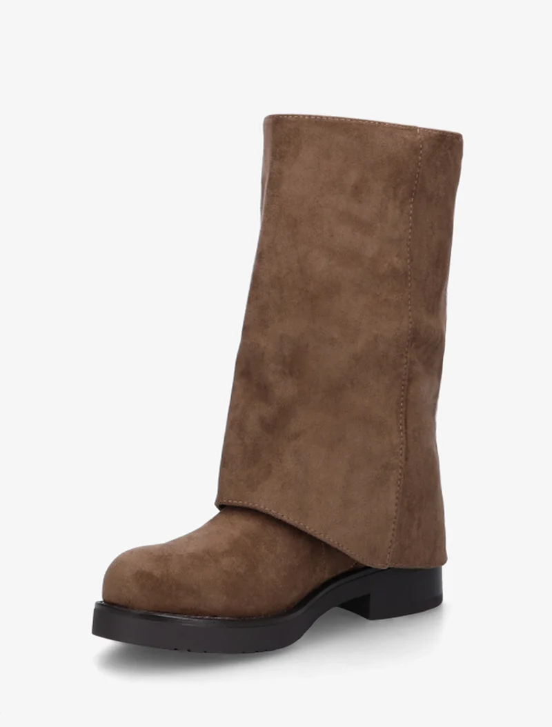 Bottines renversées en suédine à zip décoratif - Marron clair