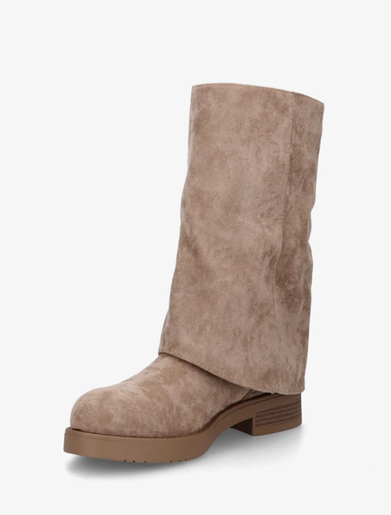 Bottines renversées en suédine à zip décoratif - Taupe