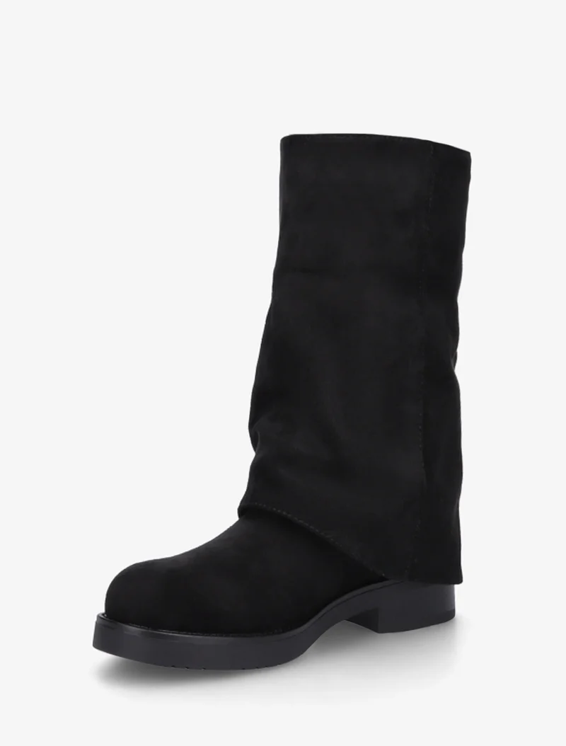 Bottines renversées en suédine à zip décoratif - Noir