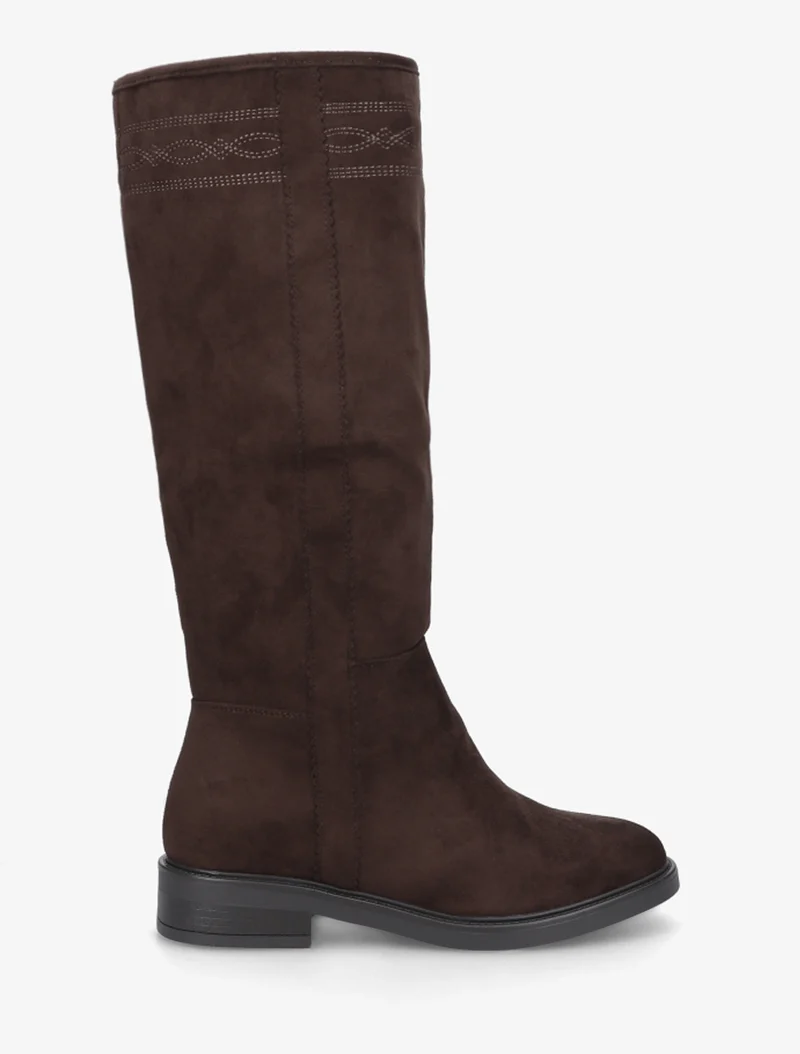 Bottes suédine à coutures fantaisies - Chocolat