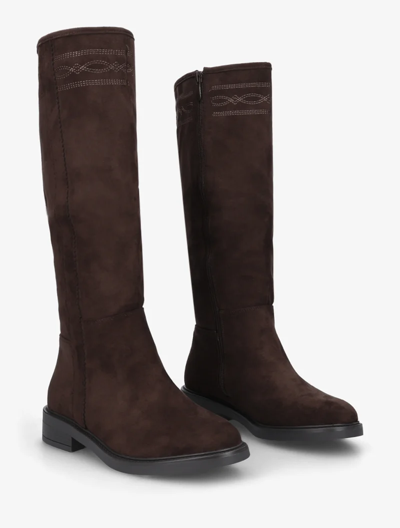 Bottes suédine à coutures fantaisies - Chocolat