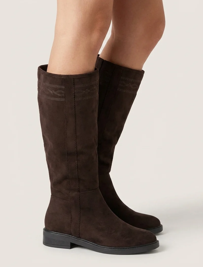 Bottes suédine à coutures fantaisies - Chocolat