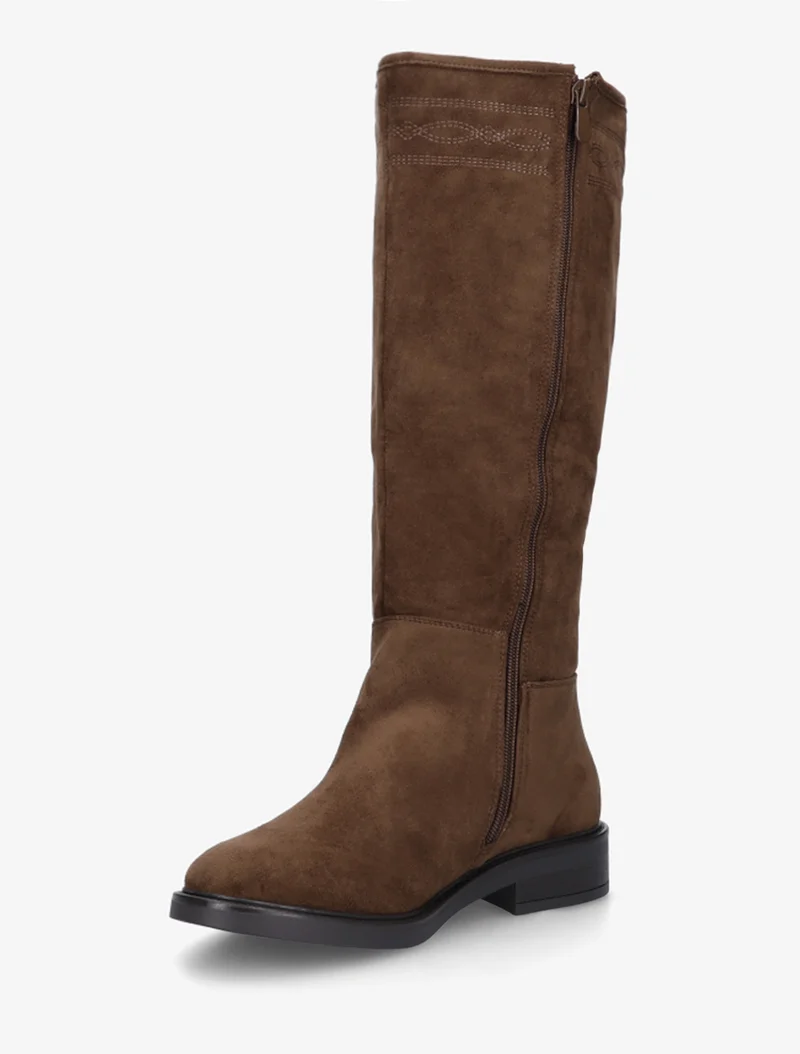 Bottes suédine à coutures fantaisies - Marron