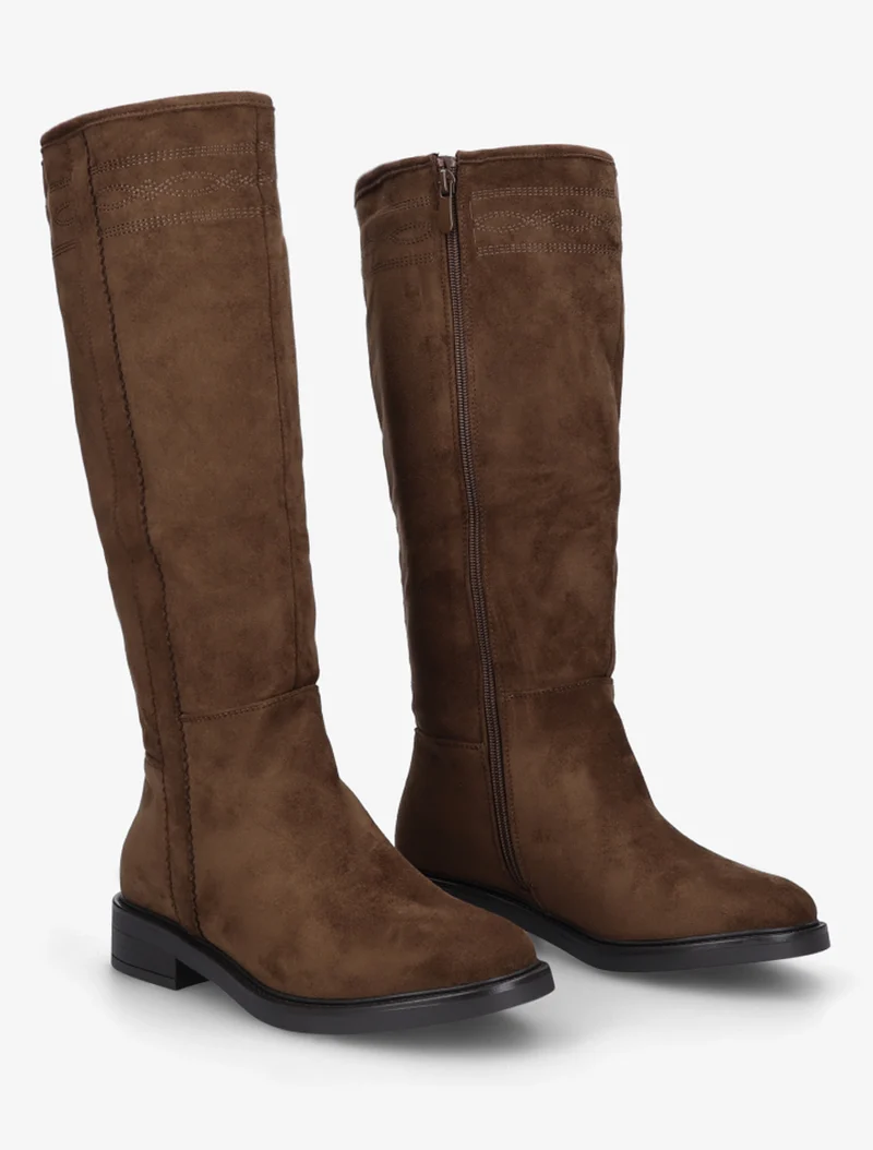 Bottes suédine à coutures fantaisies - Marron