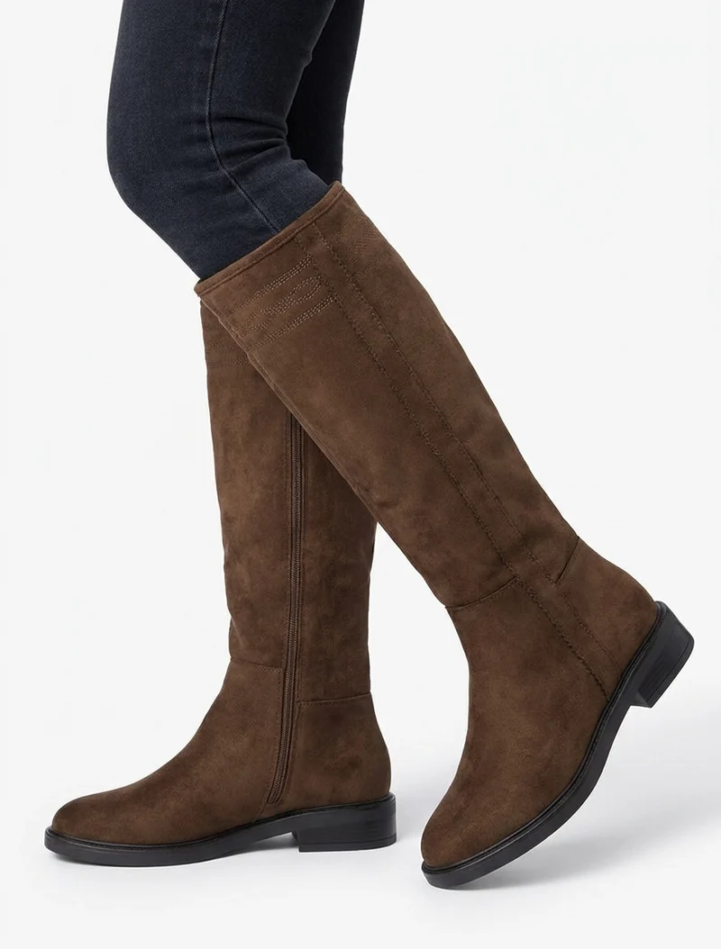 Bottes suédine à coutures fantaisies - Marron