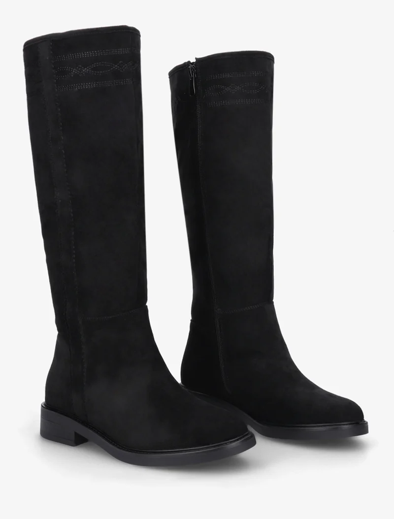 Bottes suédine à coutures fantaisies - Noir
