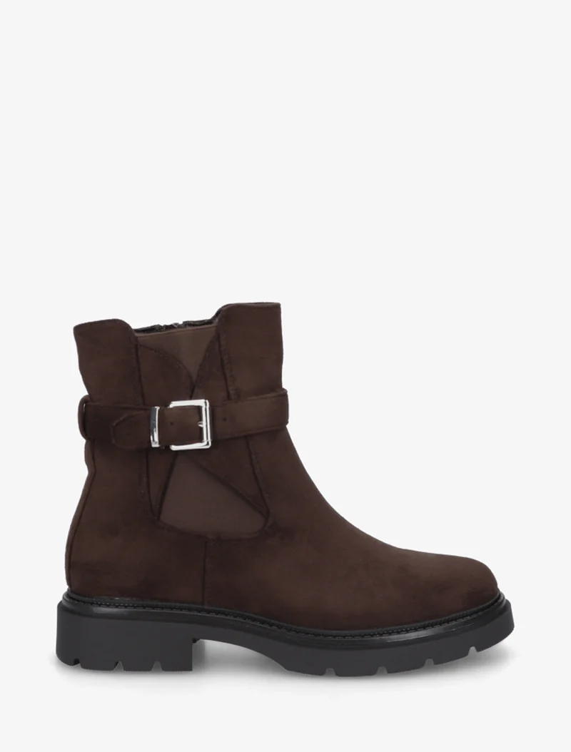 Bottines élastiquées en suédine à boucle - Marron