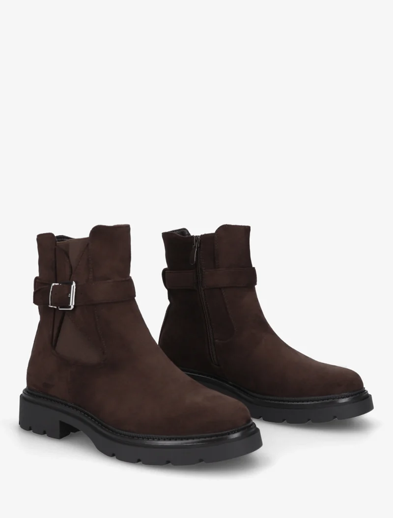 Bottines élastiquées en suédine à boucle - Marron