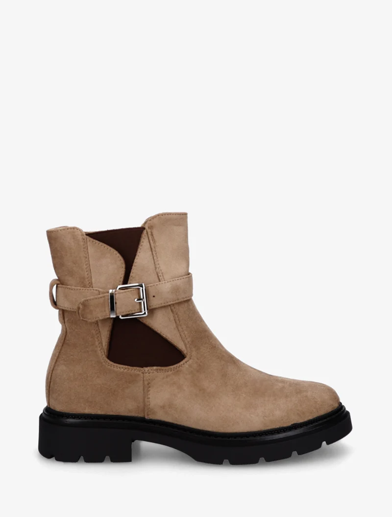 Bottines élastiquées en suédine à boucle - Taupe