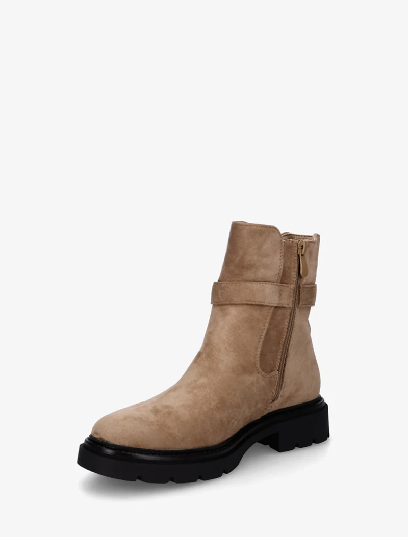 Bottines élastiquées en suédine à boucle - Taupe