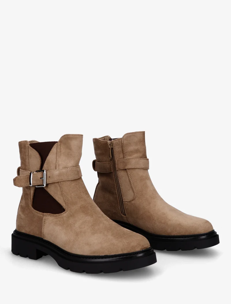 Bottines élastiquées en suédine à boucle - Taupe