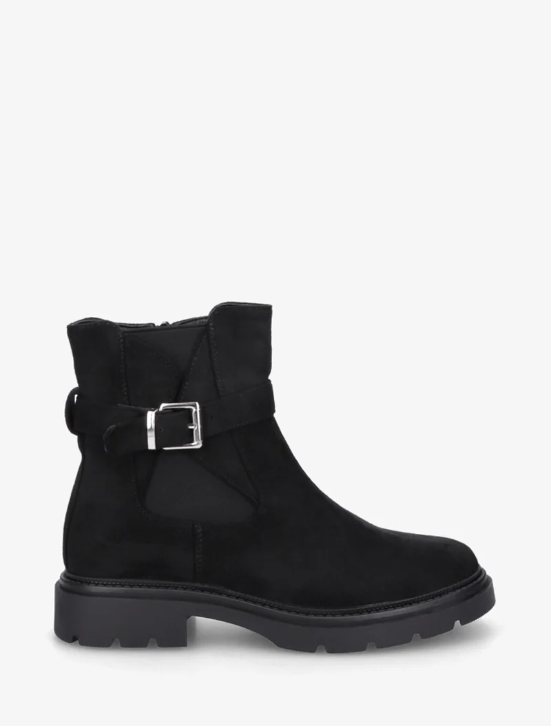 Bottines élastiquées en suédine à boucle - Noir