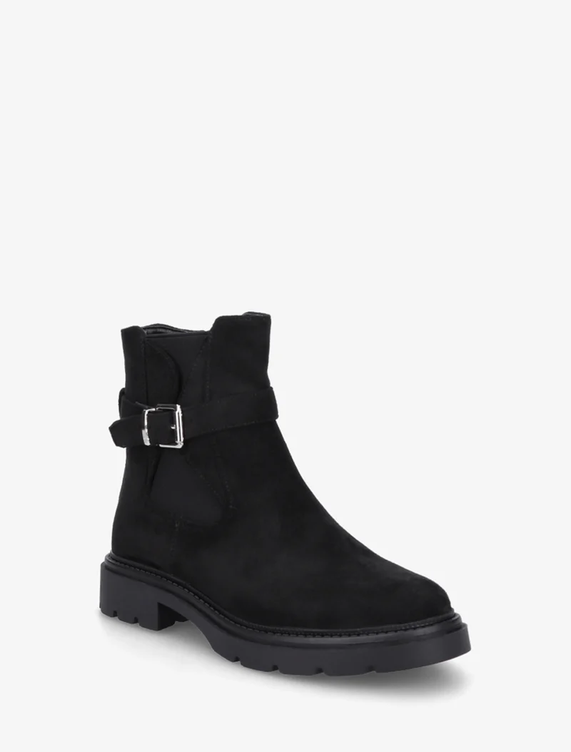 Bottines élastiquées en suédine à boucle - Noir