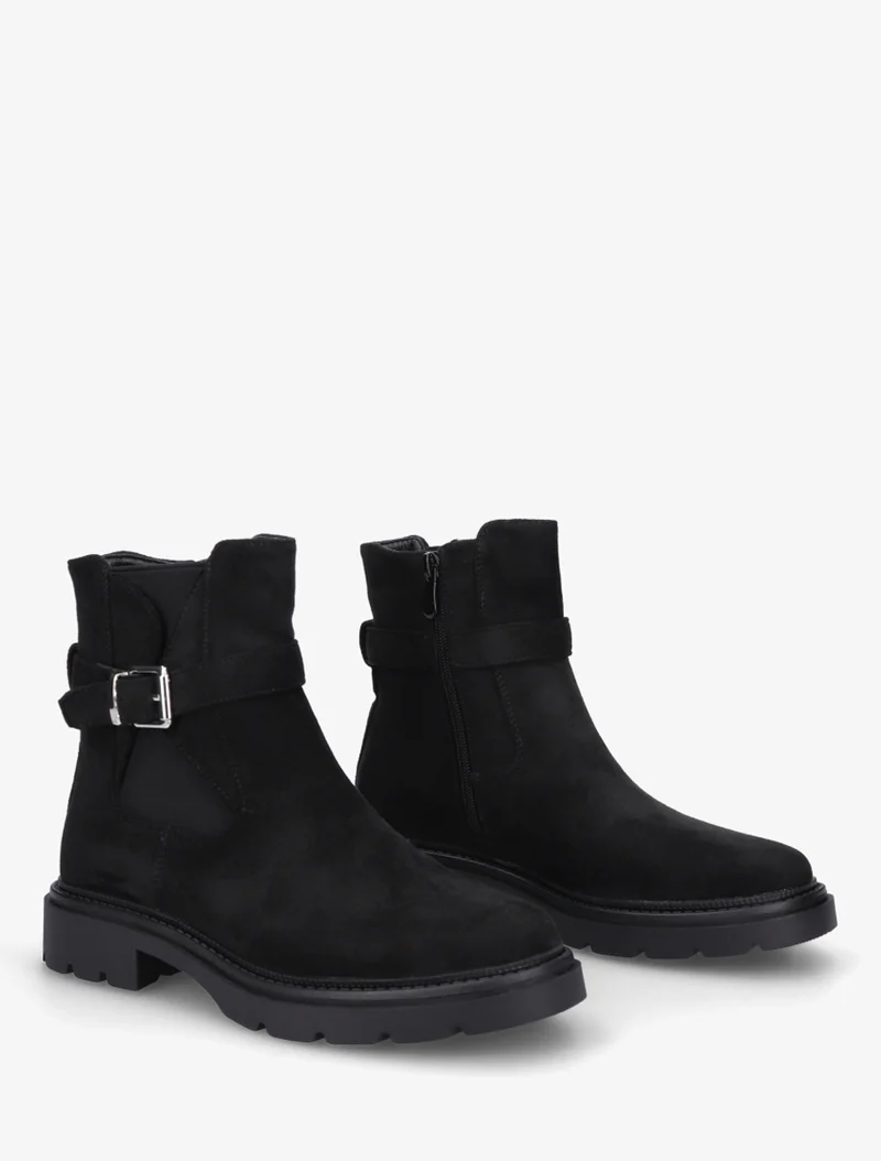 Bottines élastiquées en suédine à boucle - Noir