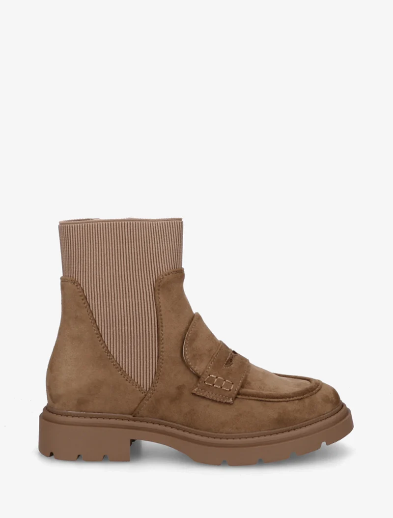 Bottines en suédine style mocassin - Taupe