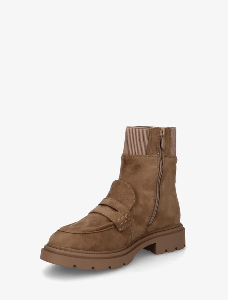 Bottines en suédine style mocassin - Taupe