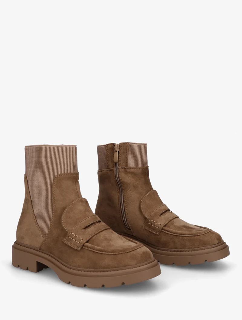 Bottines en suédine style mocassin - Taupe