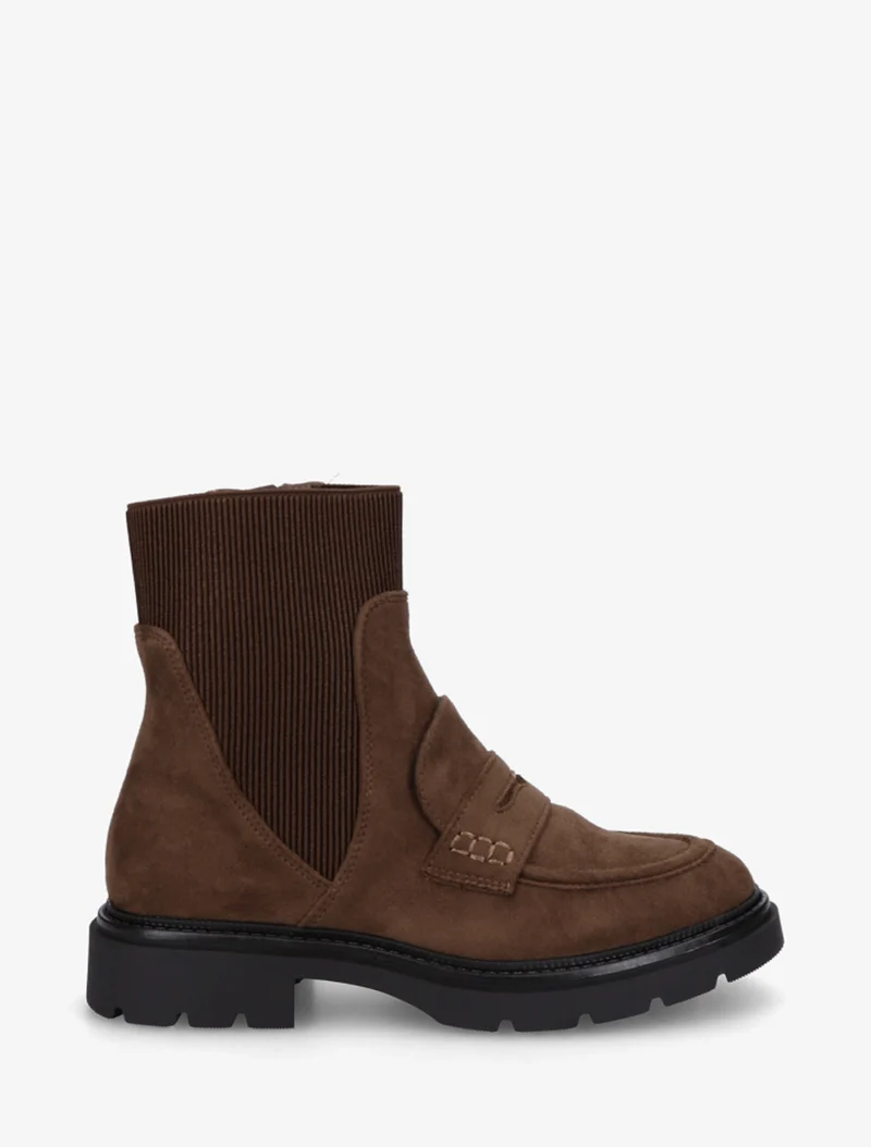 Bottines en suédine style mocassin - Marron