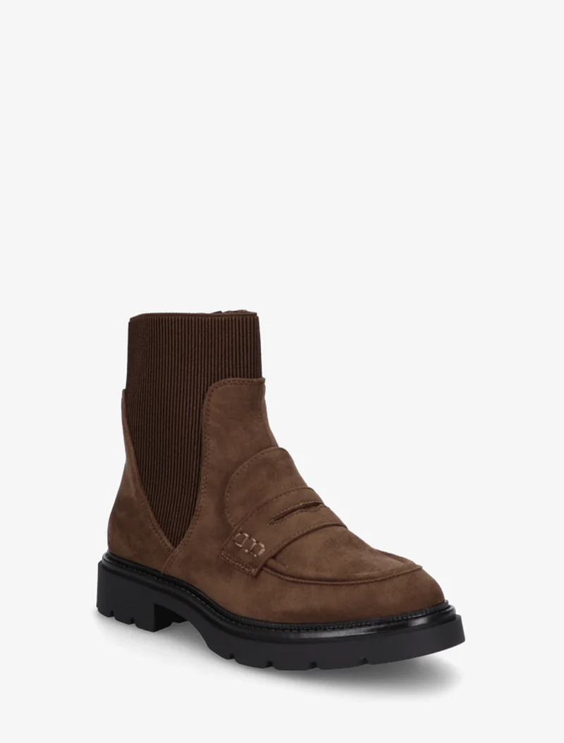 Bottines en suédine style mocassin - Marron