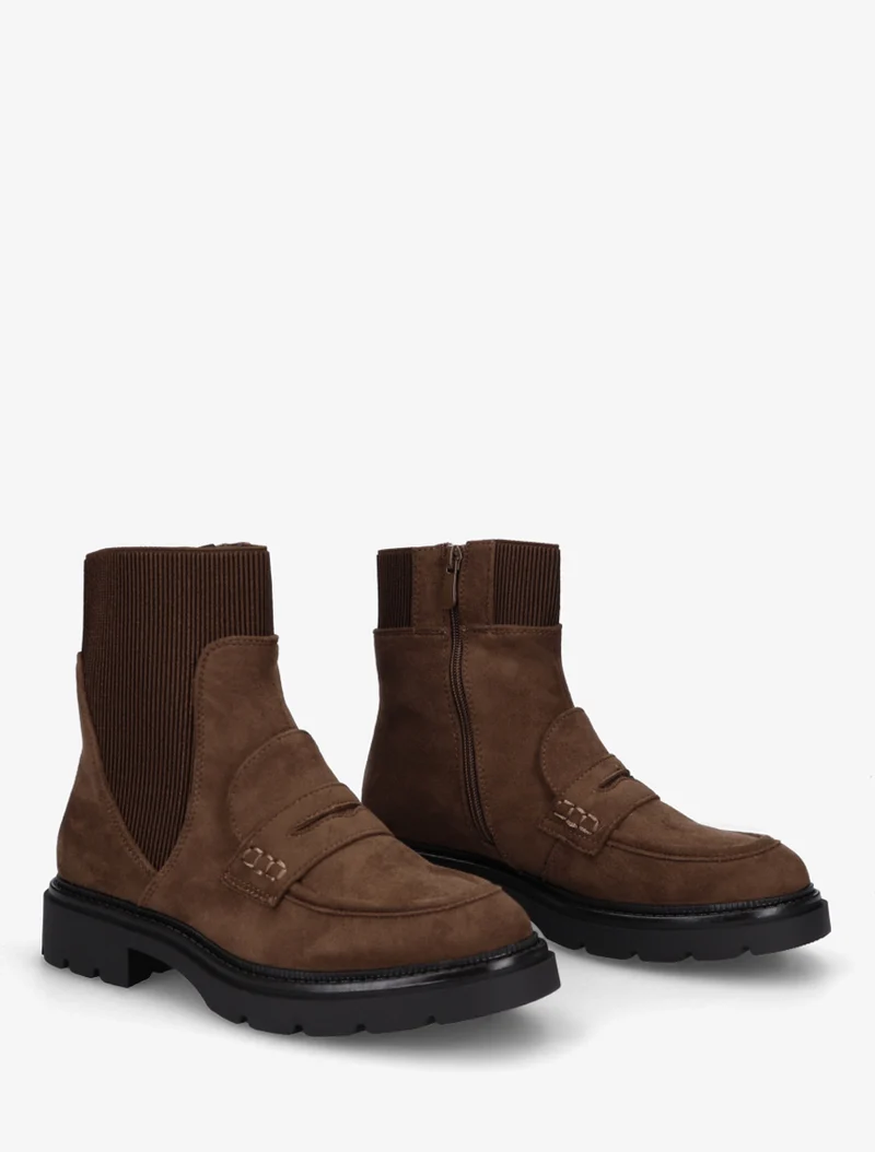 Bottines en suédine style mocassin - Marron