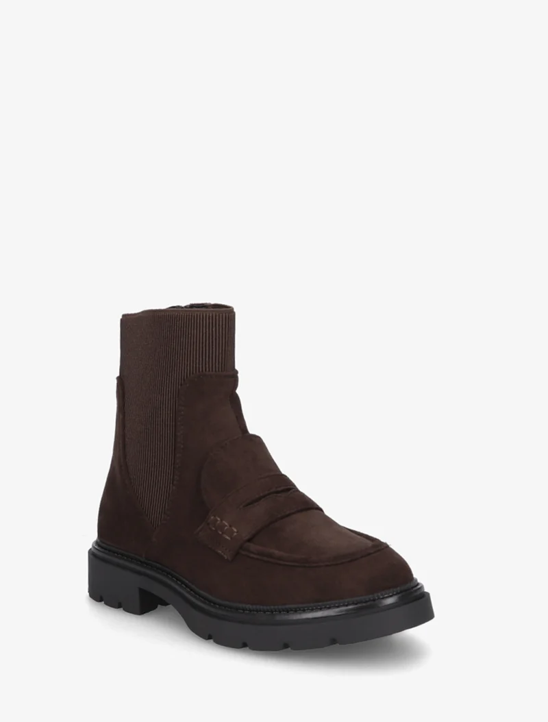 Bottines en suédine style mocassin - Chocolat