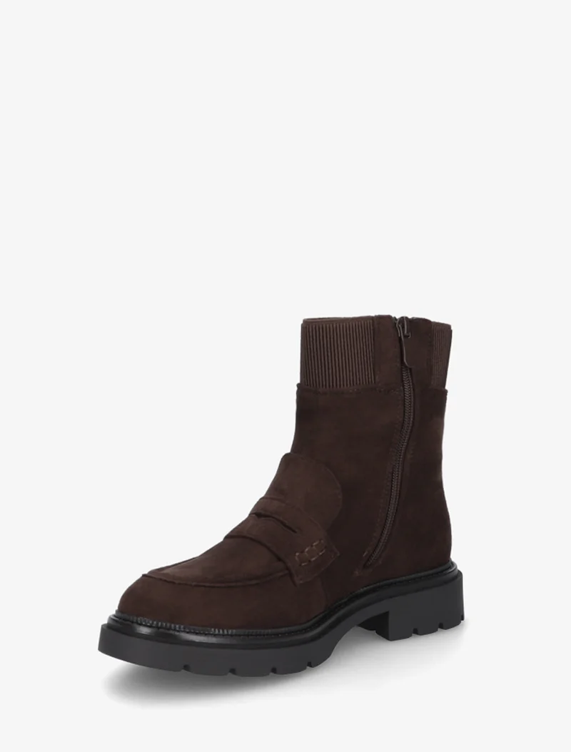 Bottines en suédine style mocassin - Chocolat