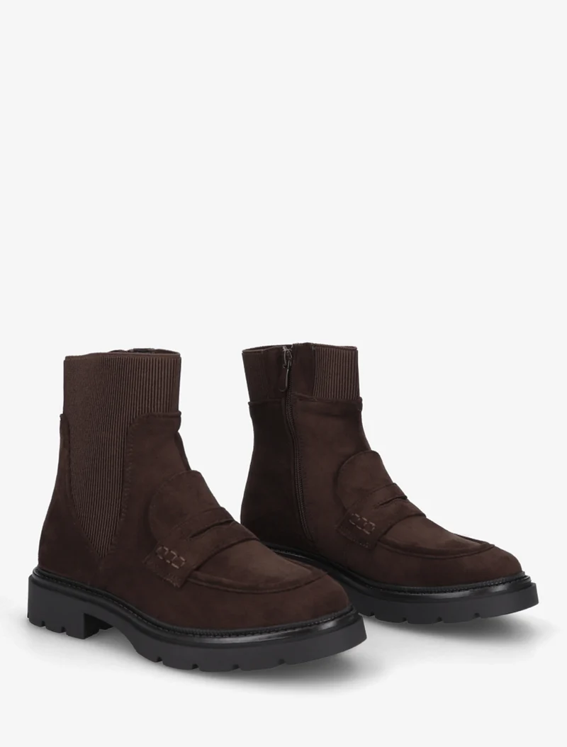 Bottines en suédine style mocassin - Chocolat
