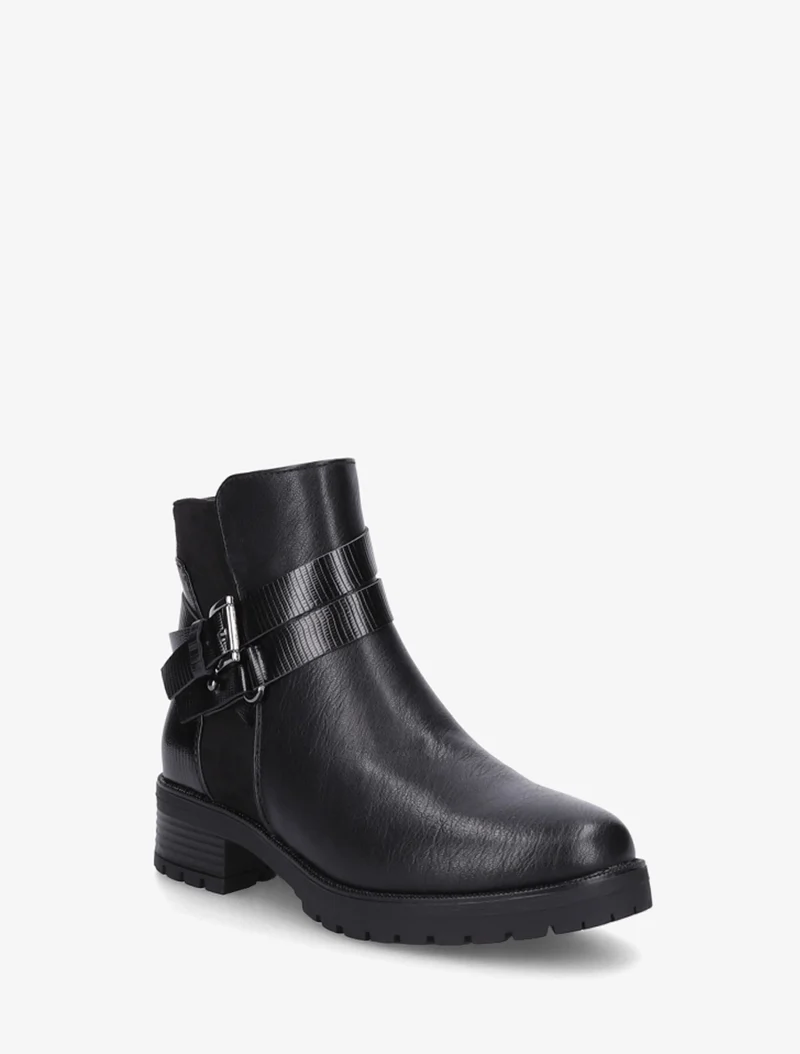 Bottines à sangles et contrefort python - Noir