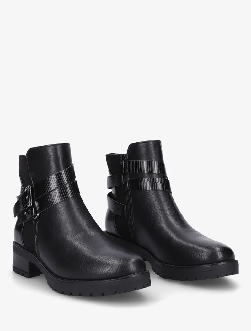 Bottines à sangles et contrefort python - Noir
