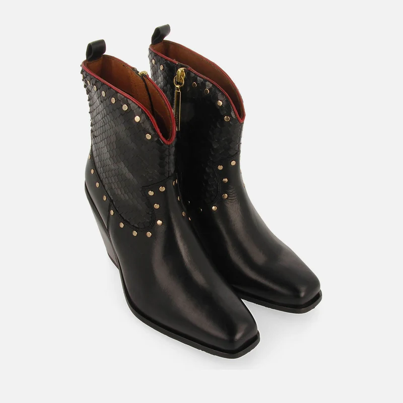 COWBOY LEATHER ANKLE BOOTS HEEL SAGERBY