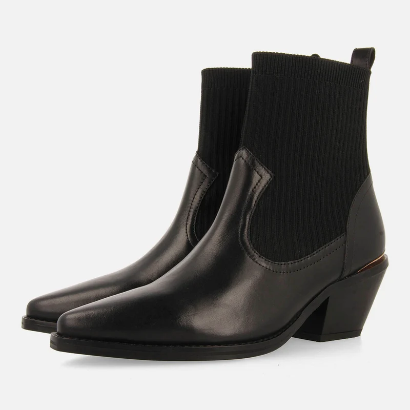 COWBOY SOCK-STYLE ANKLE BOOTS LEATHER HEEL TAPOLCA