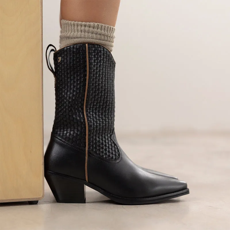COWBOY BOOTS BRAIDED HEEL LEATHER AMPASS