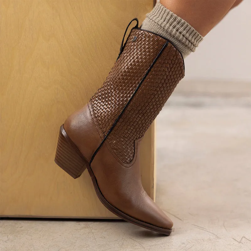 COWBOY BOOTS BRAIDED HEEL LEATHER AMPASS