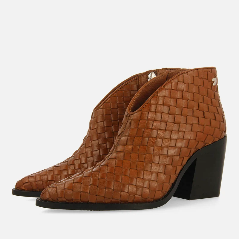 BRAIDED LEATHER ANKLE BOOTS WITH HEEL TAMASI