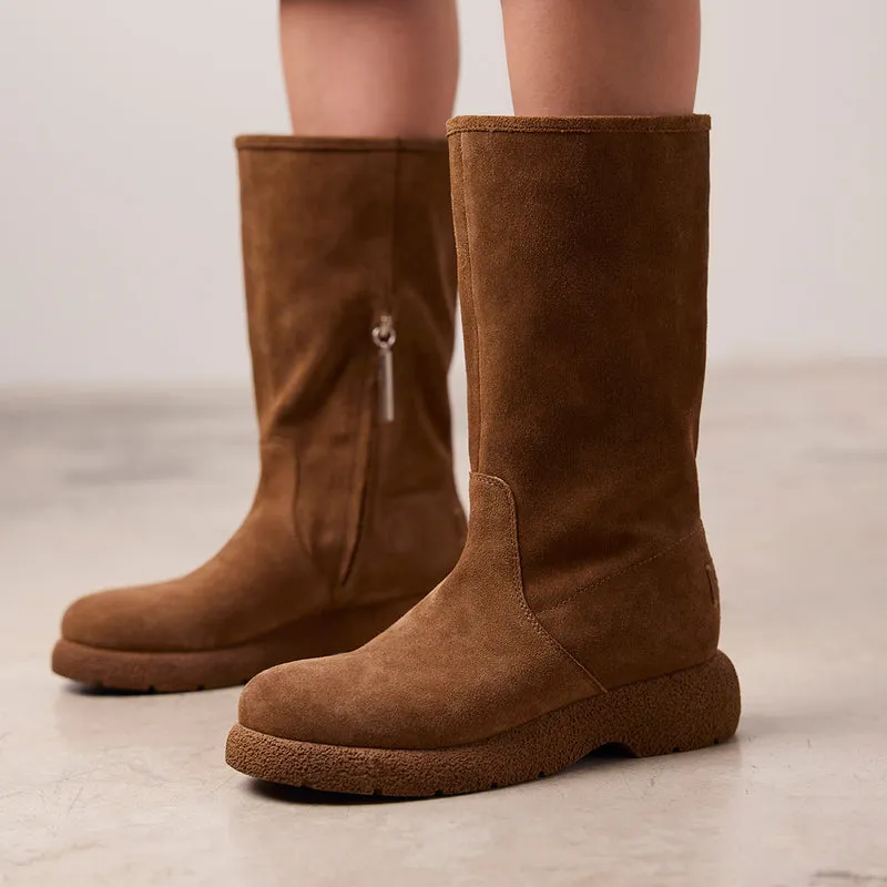 MULTI-POSITION LEATHER SUEDE BOOTS WITH FUR KOSSEN