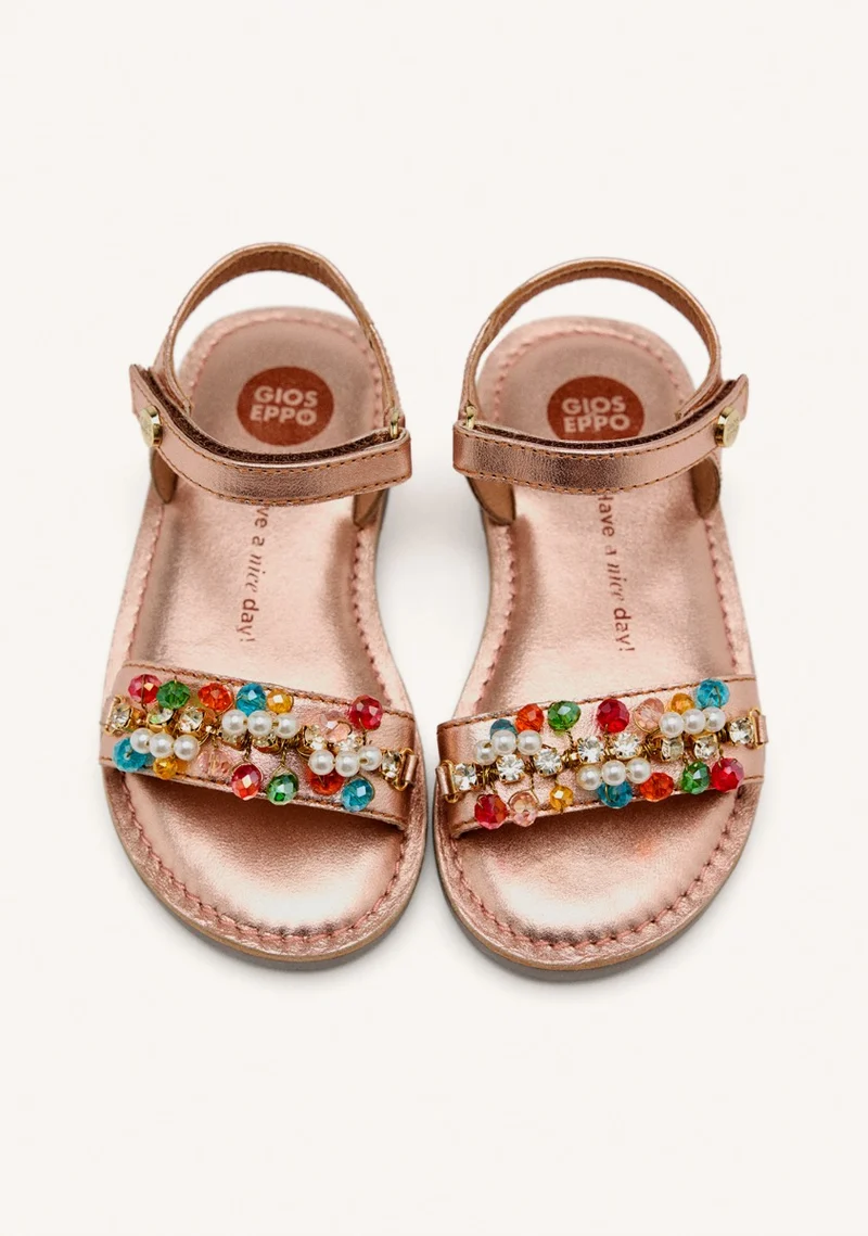 METALLIC LEATHER BEADED SANDALS FLAMBEAU