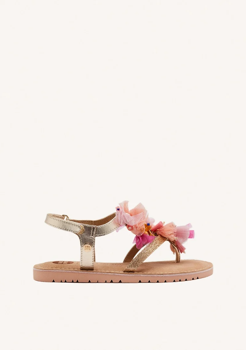 LEATHER TULLE AND BEADS SANDALS OAKHAM