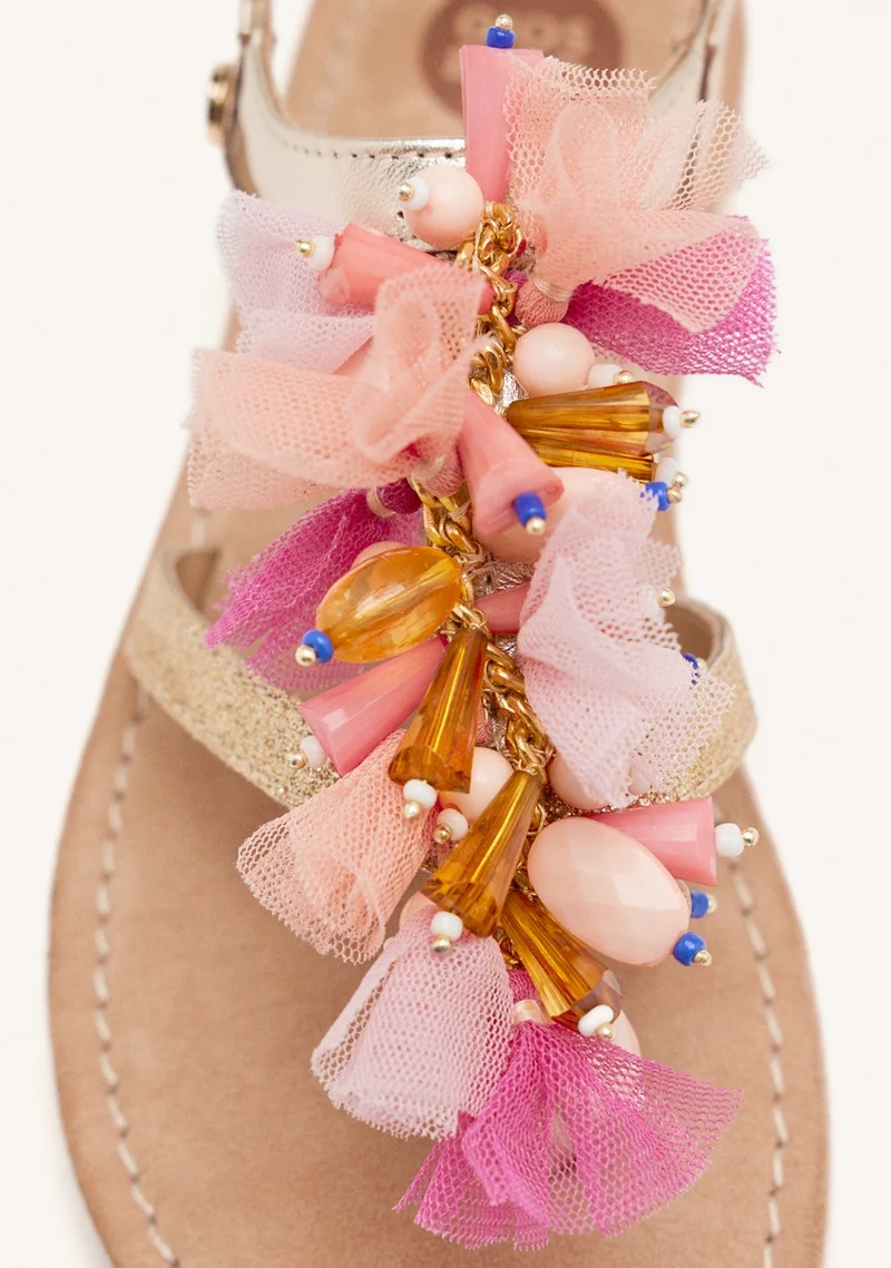LEATHER TULLE AND BEADS SANDALS OAKHAM