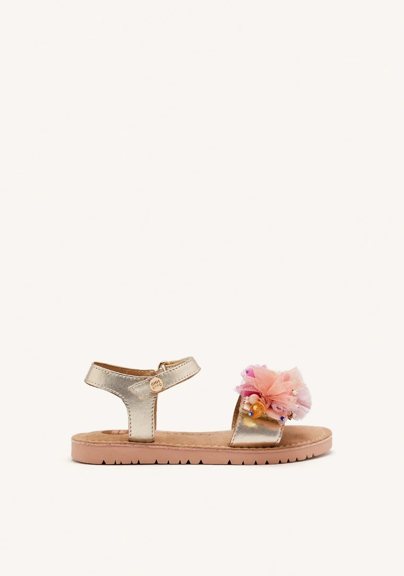 LEATHER, TULLE AND BEADS SANDALS STANNARD
