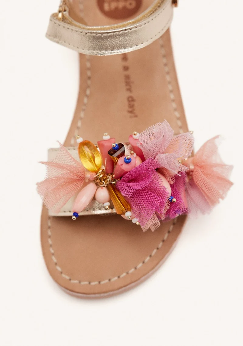 LEATHER, TULLE AND BEADS SANDALS STANNARD