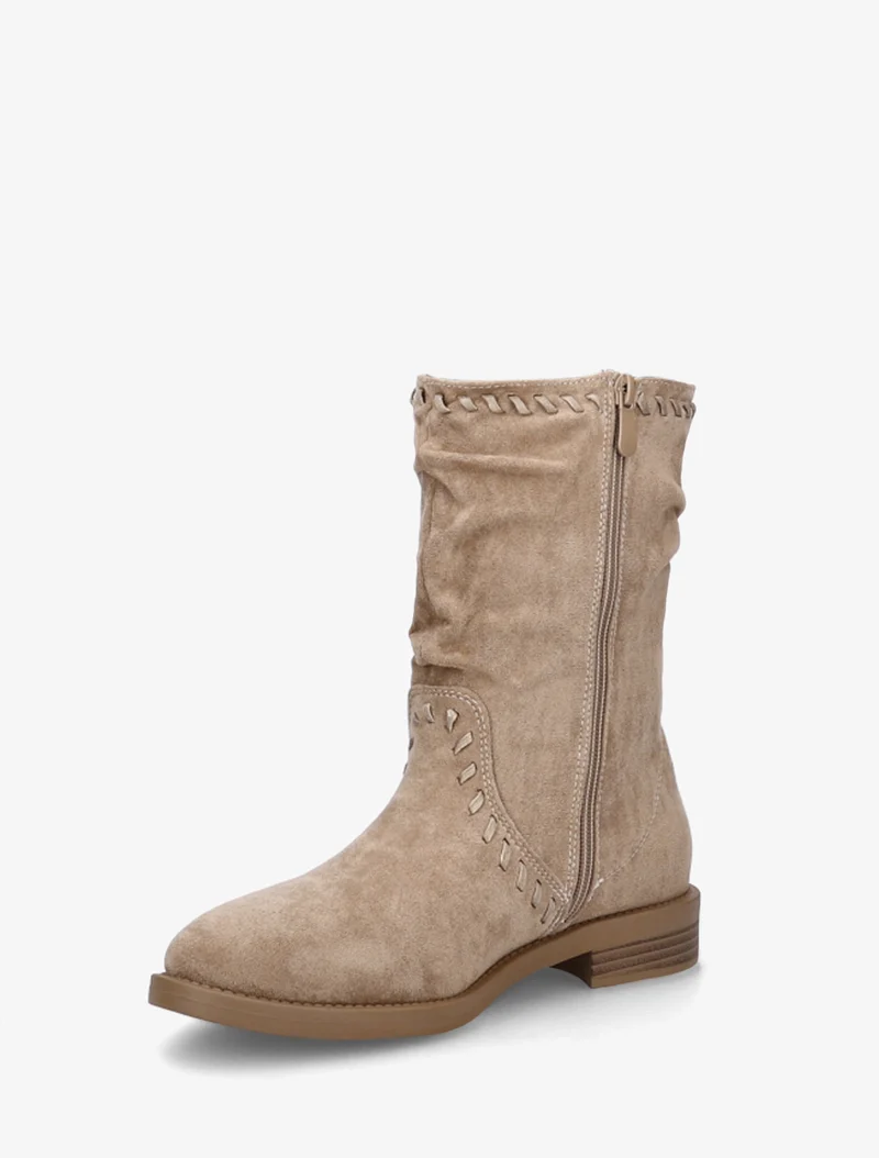 Bottines en suédine à coutures apparentes - Beige