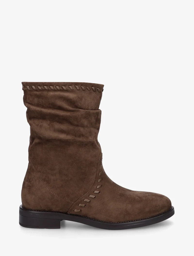 Bottines en suédine à coutures apparentes - Marron