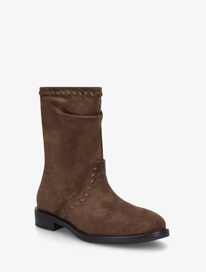 Bottines en suédine à coutures apparentes - Marron